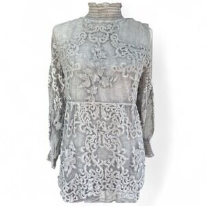Soft Surroundings Silk‎ Embroidered Lace Tunic Top Gray Petite Medium PM